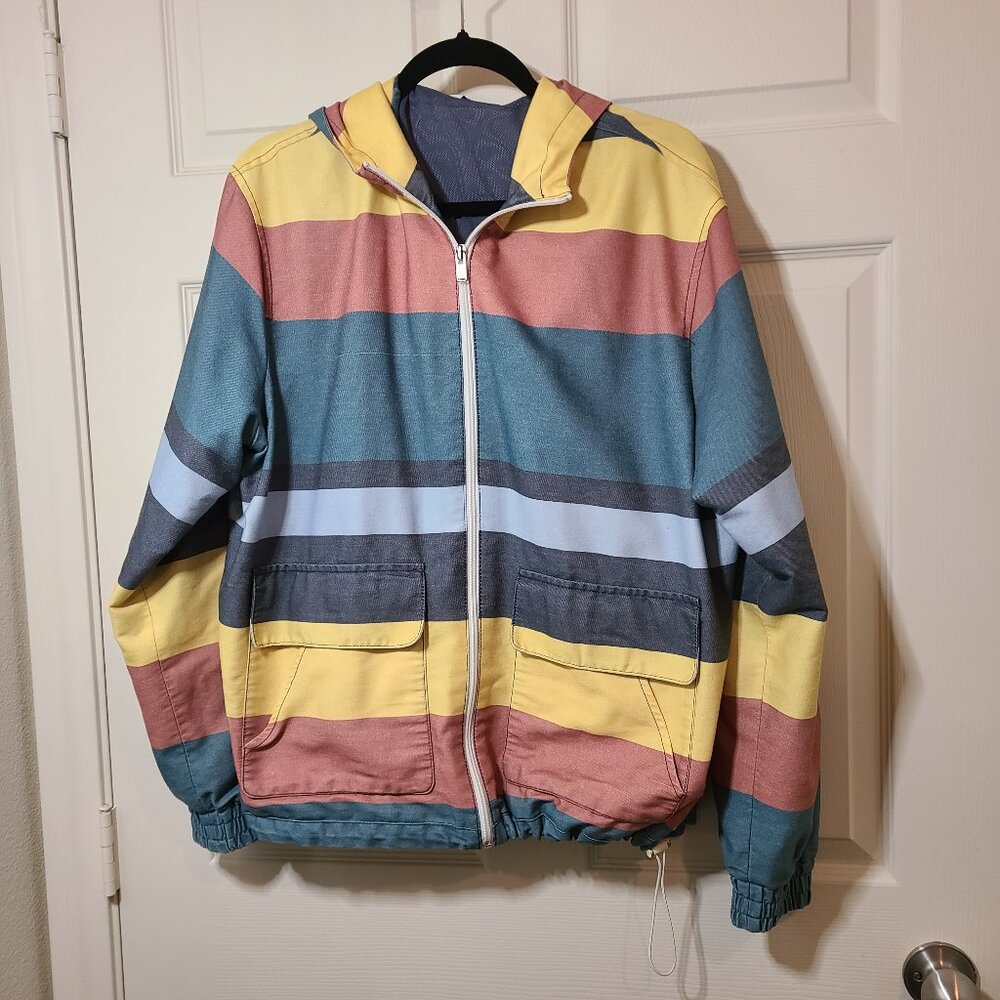 Zara Retro Multi-Color Striped Mesh Lined Jacket Women's Large